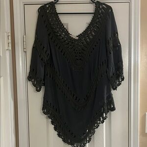 Black Crochet Poncho Top